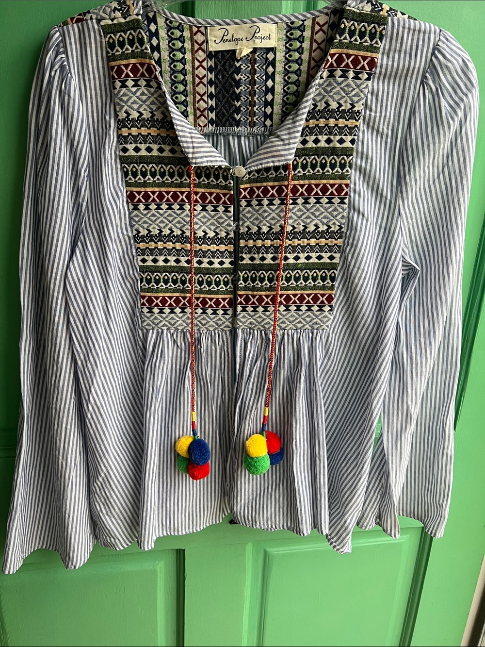 Penelope Joyful Striped Embroidered Tunic in Blue